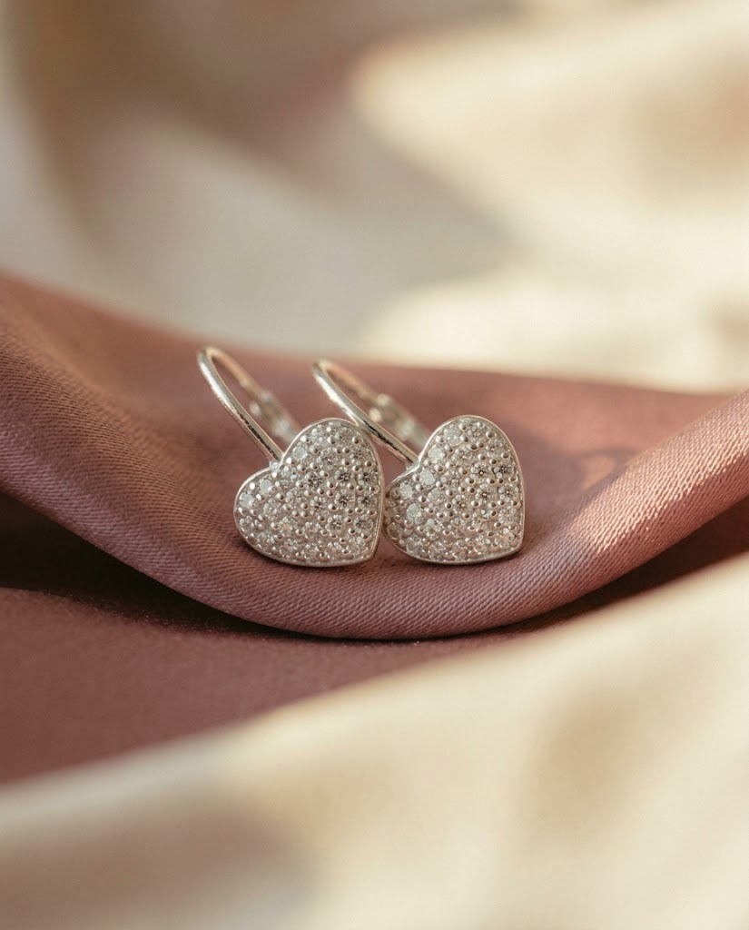 Aretes Corazón Pavé en plata 925 — MARDAN JOYAS